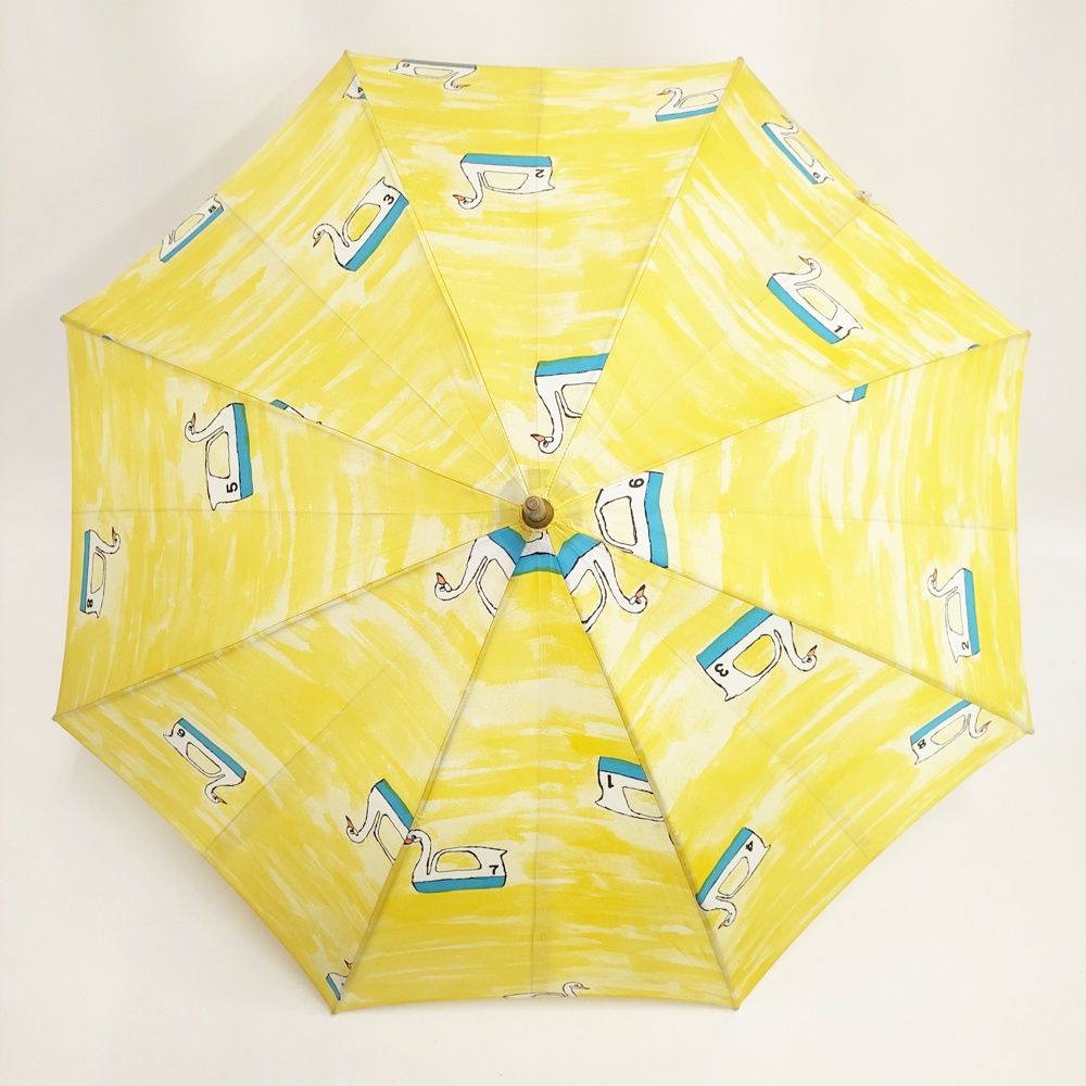 イイダ傘店 スワン 雨傘 白鳥 アンブレラ 長傘 傘 イエロー レディース イイダ傘店 5-0114G◎