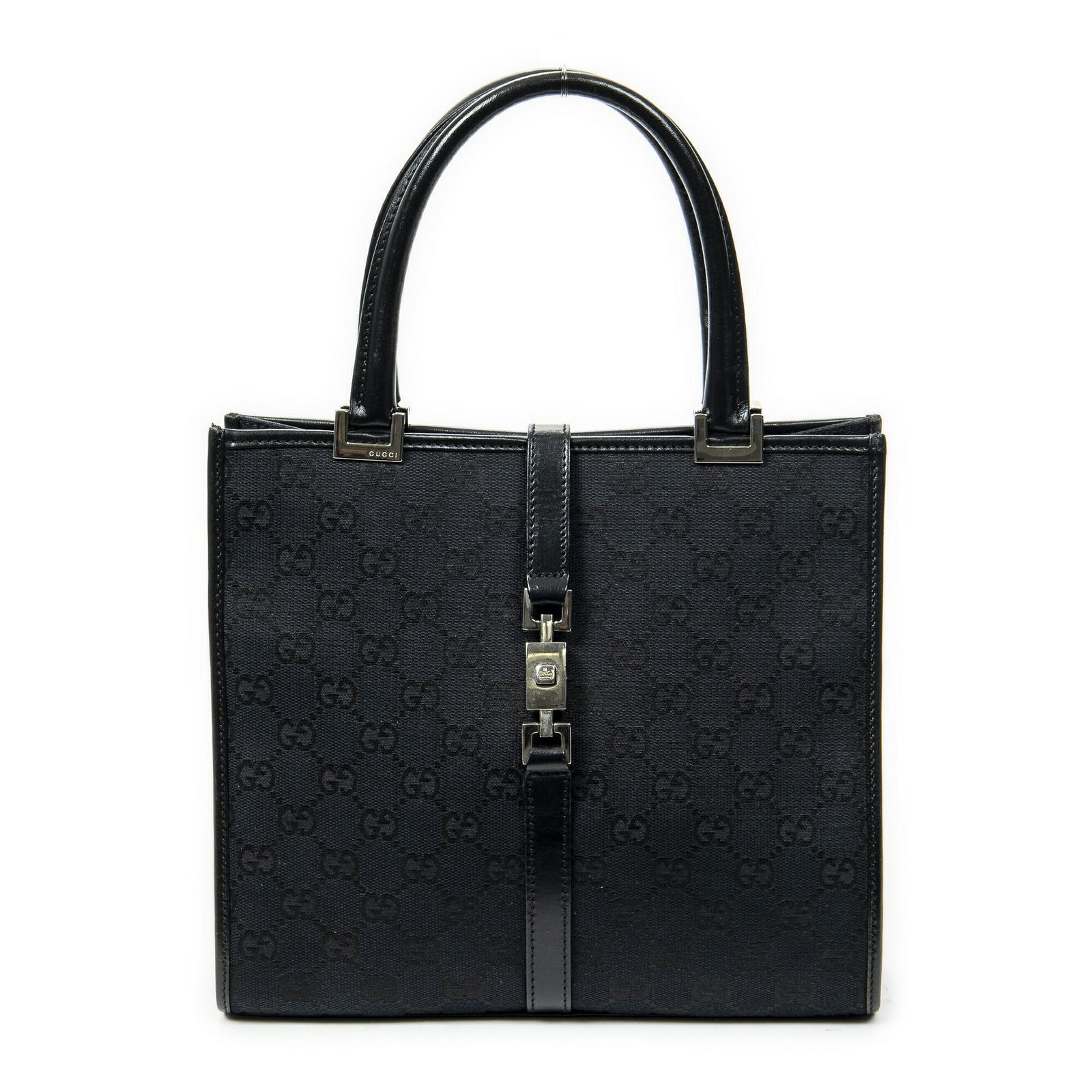 GUCCI グッチスクエア ジャッキー トート黒GGキャンバスA