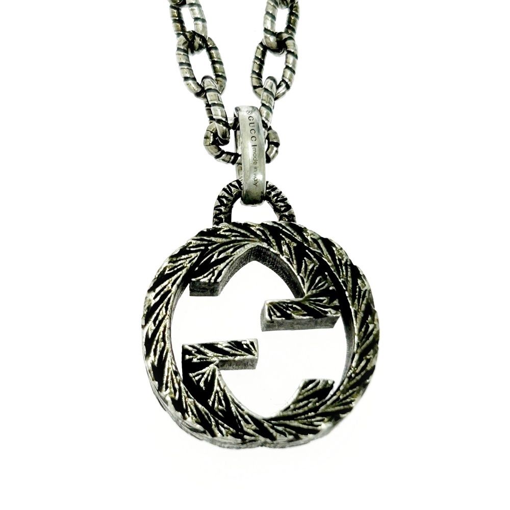 【】GUCCI グッチ シルバー インターロッキングG アラベスク ネックレス 17.6g 925刻印 498916 ネックレス