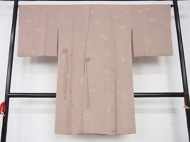 平和屋-こころ店■極上　夏物　小紋　絽　舞葉文　砥粉色地　ロング丈　着丈 172cm 裄 70cm　正絹　逸品　未使用　2kk1237