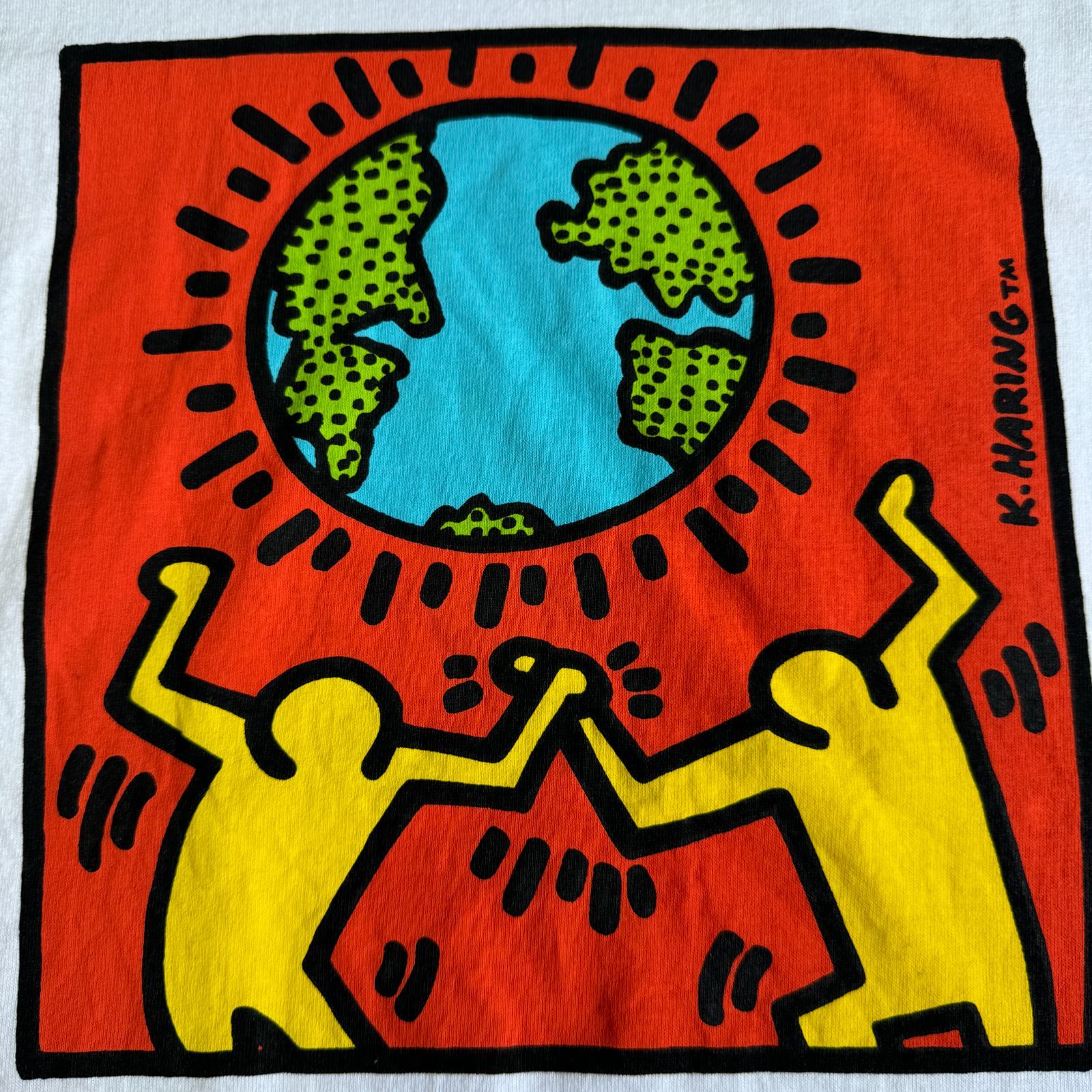 90s Keith Haring Earth Day アート プリント Tシャツ Lサイズ