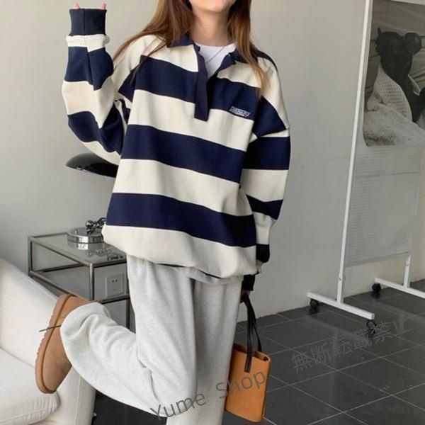 新品未使用】あり ポロシャツ ボーダー柄 スキッパー ロンT