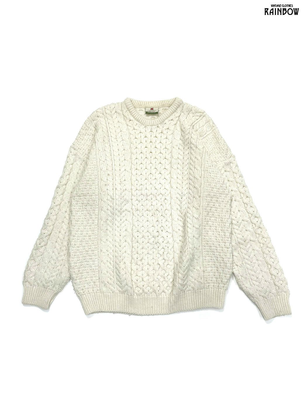 古着 carraig donn キャレイグドン ケーブル編み アイルランド製 無地 長袖 メリノウール100％ フィッシャーマン ニット セーター ベージュ 生成り ttu2510020