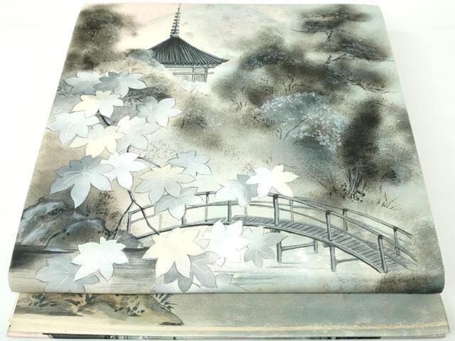 平和屋着物◎太鼓柄袋帯 手描き 渡橋風景文 正絹 逸品 DAAW8643qa 平和屋