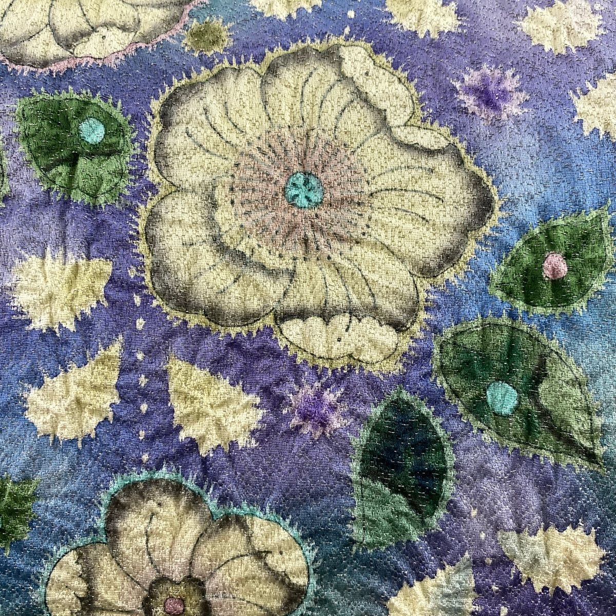 美品】 袋帯 名品 落款 辻が花 銀通し 灰色 お太鼓柄 正絹 【中古 