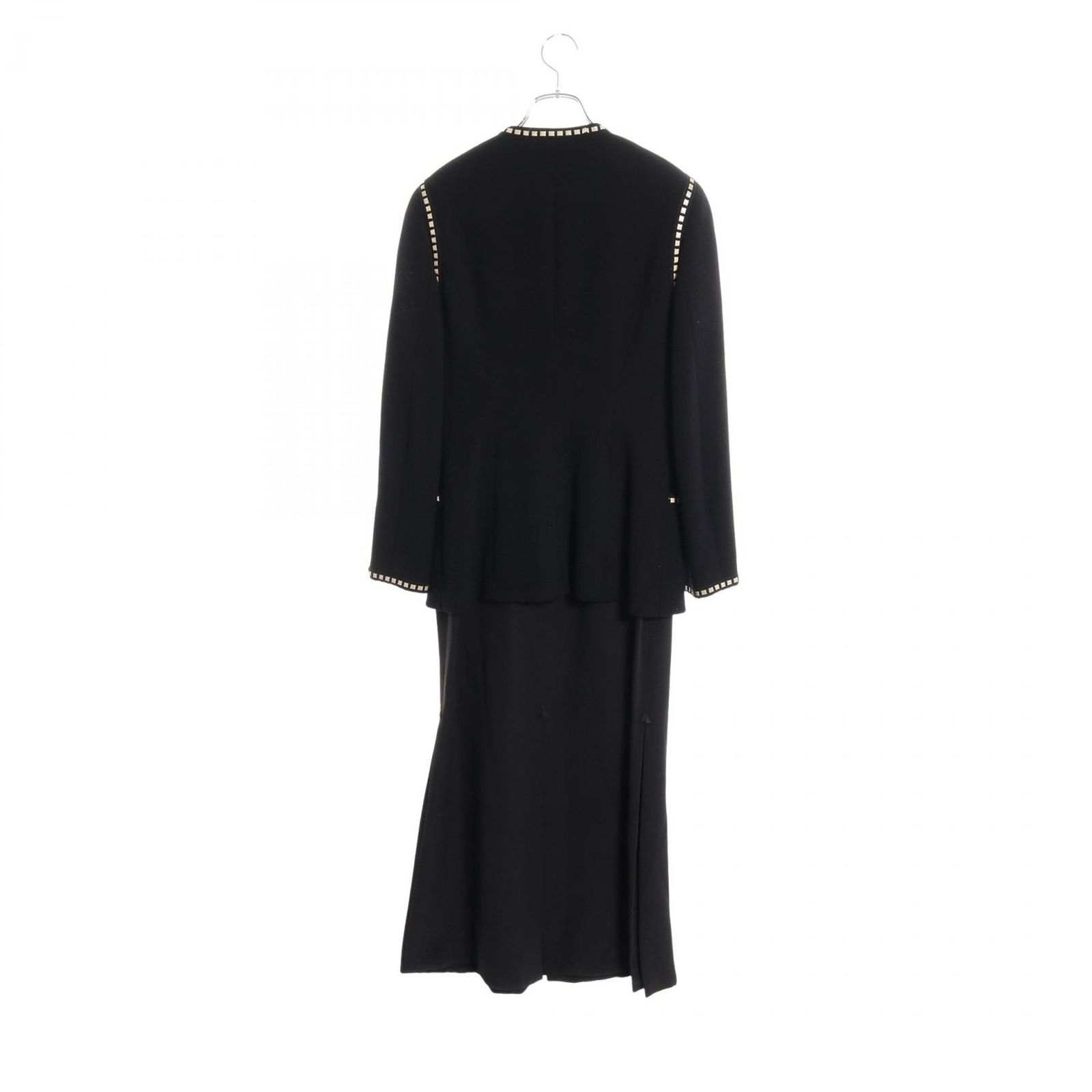 シャネル CHANEL スーツ カメリアボタン ノー ジャケット セットアップ P 28391 ブラック ウール シルク レディース B