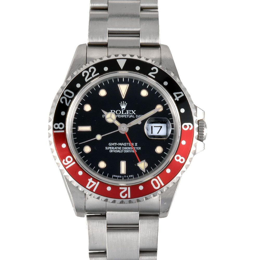 ロレックス ROLEX 16710 GMTマスターII T番(1996年製造) 腕時計 ブラック文字盤 ブラック レッド コーク オールトリチウム メンズ【中古】 ロレックス ROLEX 16710 GMTマスターII T番(1996年製造) 腕時計