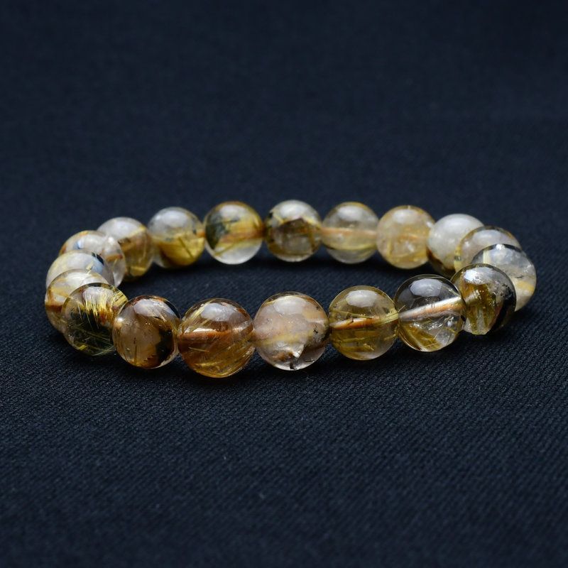 金運 仕事運アップ 煌めく針が美しいルチルクォーツブレスレット 10-11mm 太陽放射ルチルクォーツ 一点物 GHB65 金運 仕事運 集中力向上 開運 金針 高品質 プレゼント 贈り物 天然石 31ｇ 浄化発送 ギフト 京海堂 天然石の卸 京の蔵