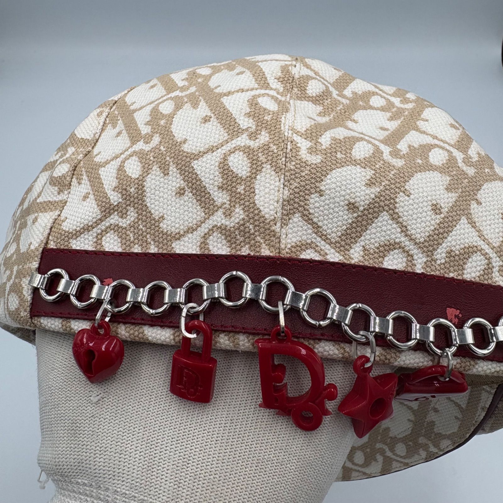 名作 ガリアーノ期 Christian Dior クリスチャンディオール キャスケット トロッター ハンチングキャップ チェーンロゴ レザー
