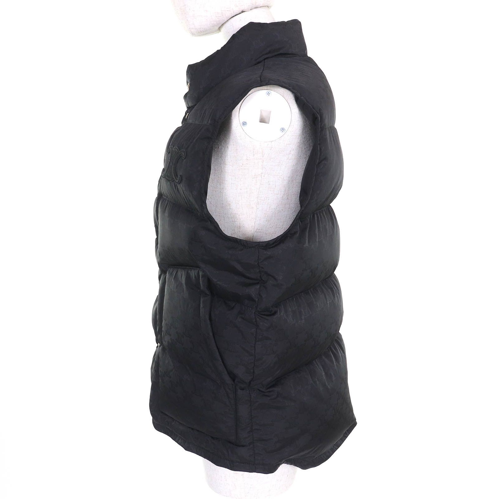 CELINE セリーヌ トリオンフワッペン キルティング モノグラム パディング ベスト ブラック 36 ハンガー ガーメント付き イタリア製 レディース