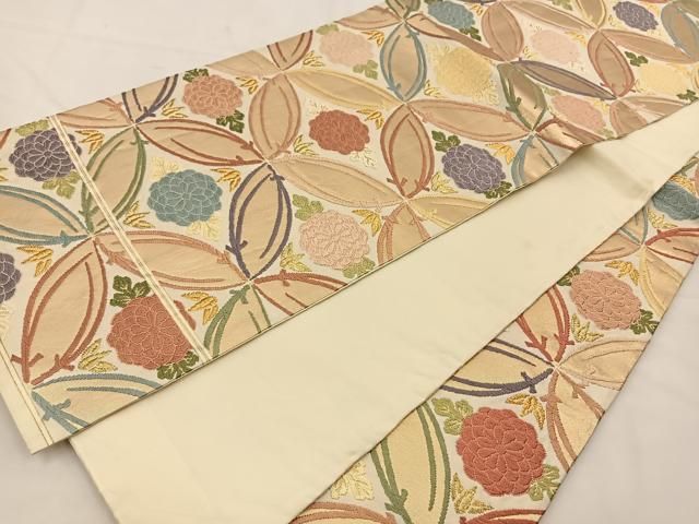 平和屋着物◎六通柄袋帯 唐織 七宝花文 金糸 正絹 逸品