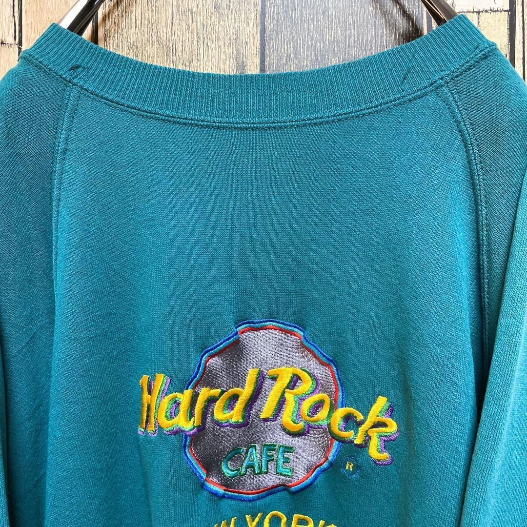 USA製》ハードロックカフェ Hard Rock Cafe 緑☆スウェット XL 刺繍 
