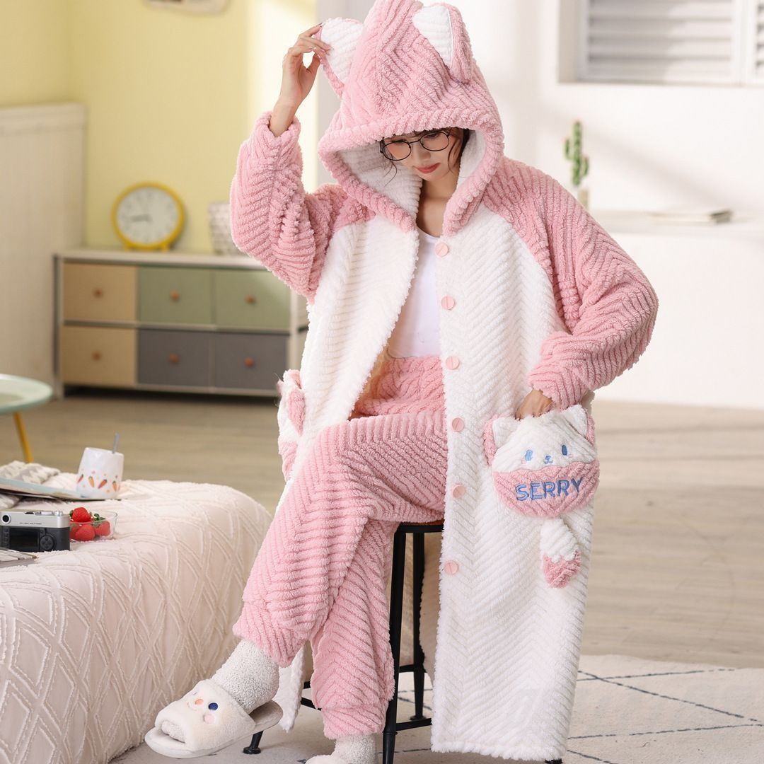 パジャマ レディース ナイトガウン フランネル 厚手 スリープトップス バスローブ 冬 パジャマ 寝巻き 女性用 暖かい 4 XXL ールディー]  バスローブ フード付きローブ - 冬に快適で暖かいプラスサイズのホームパジャマ バスローブ パジャマ レディース 冬 ガウン ズボン ... 固体フランネルローブ女性の冬のバスローブガウン暖かいパジャマカジュアルネグリジェファム部屋着サンゴフリースホームウェア,ベージュ,M