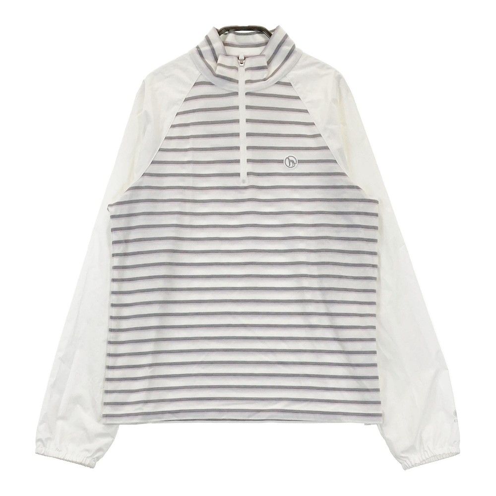 サイズ：40 ADABAT アダバット  素材切替 ハーフジップ長袖Tシャツ ボーダー柄 ホワイト系 [240101305101]# ゴルフウェア レディース ストスト