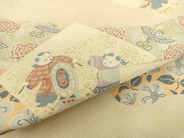 平和屋着物◎太鼓柄袋帯 童子遊び 金銀糸 正絹 逸品 BAAT5650xa