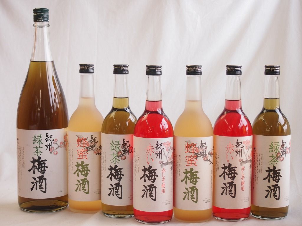 カラフル梅酒7本セット 赤しそ赤い梅酒 和歌山 蜂蜜梅酒 和歌山 緑茶梅酒 和歌山県 720ml×6本 1800ml×1本