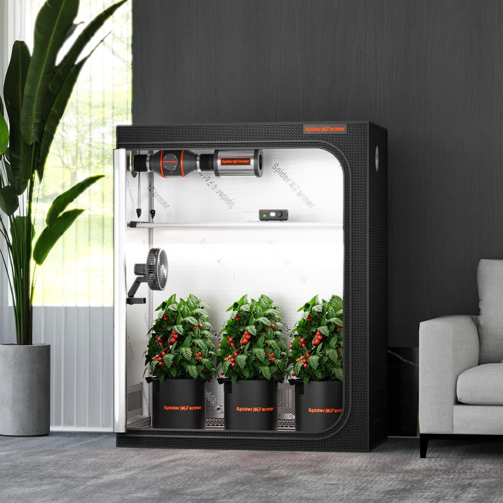 Spider Farmer 120x60x150cm グロウテント 48x24x60インチ 観察窓 フロアトレー付き 1680D 厚手マイラーキャンバス 4x2x5 屋内水耕栽培用 SF2000 SE4500 G4500用