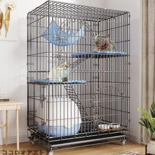 猫用ケージ大型多頭飼いコンパクト高さ掃除しやすいネコ用ゲージ錆びないキャットハウス折り畳み式組立簡単