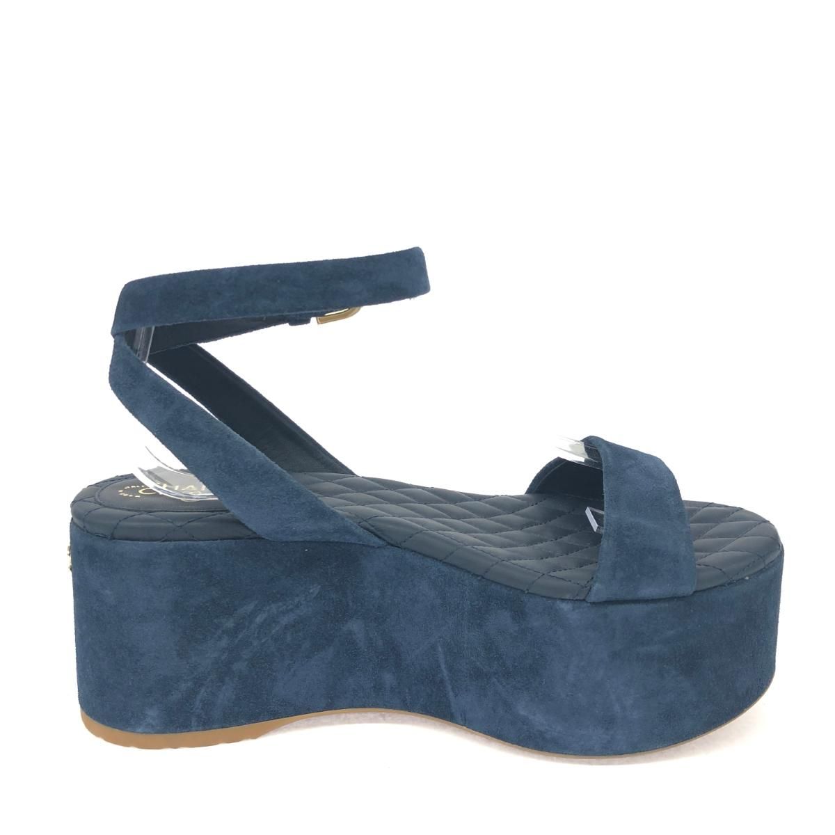 001未使用品 CHANEL シャネル 38 サンダル G30847 ネイビー スウェード