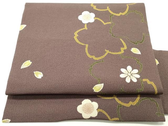 平和屋着物●全通柄九寸名古屋帯 舞桜間道 濃色 金彩 正絹 DAAY0135ob