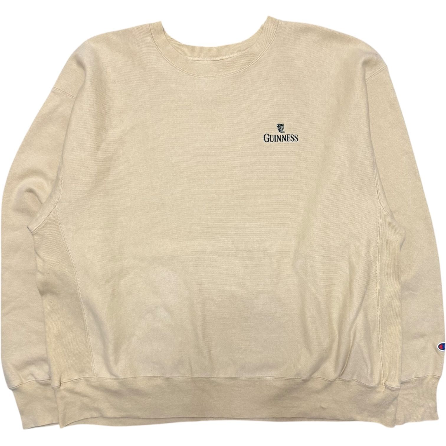 |古着 90s～チャンピオン champion RW リバース スウェット 企業系 ロゴ GUNESS ギネス 刺繍 大きいサイズ クリーム アメカジ XXXLサイズ