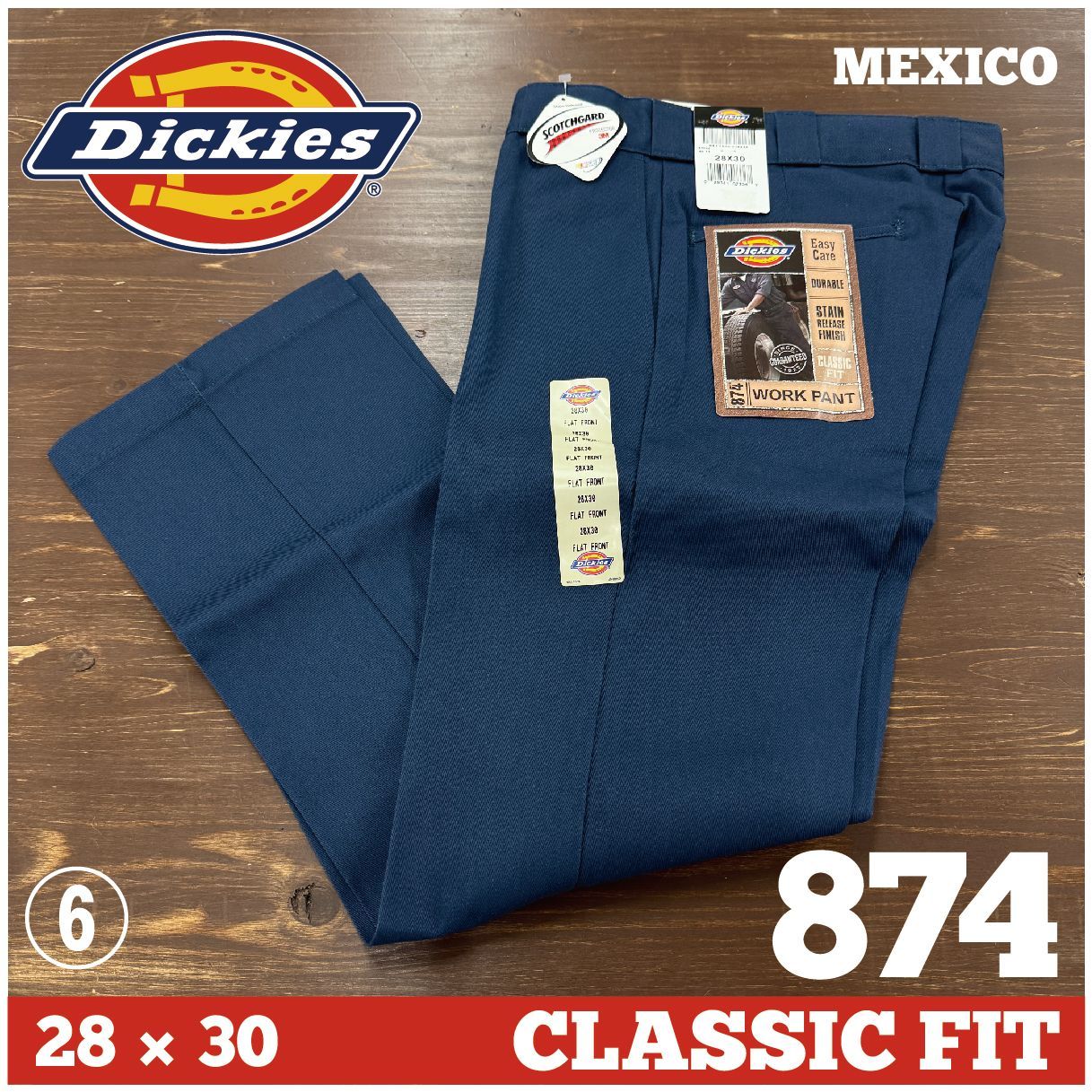⑥ 大人気！Dickies ディッキーズ 874 デッドストック　CLASSIC FIT ワークパンツ　ネイビー　28×30　フラッシャー付き 新品未使用・保管品