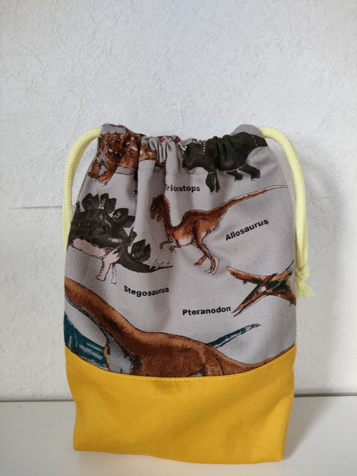 恐竜柄かっこいい入園入学3点セット　レッスンバッグ・お着替え袋・コップ入れ巾着袋 恐竜柄グリーン×デニム 入園入学４点セット＜レッスンバッグ