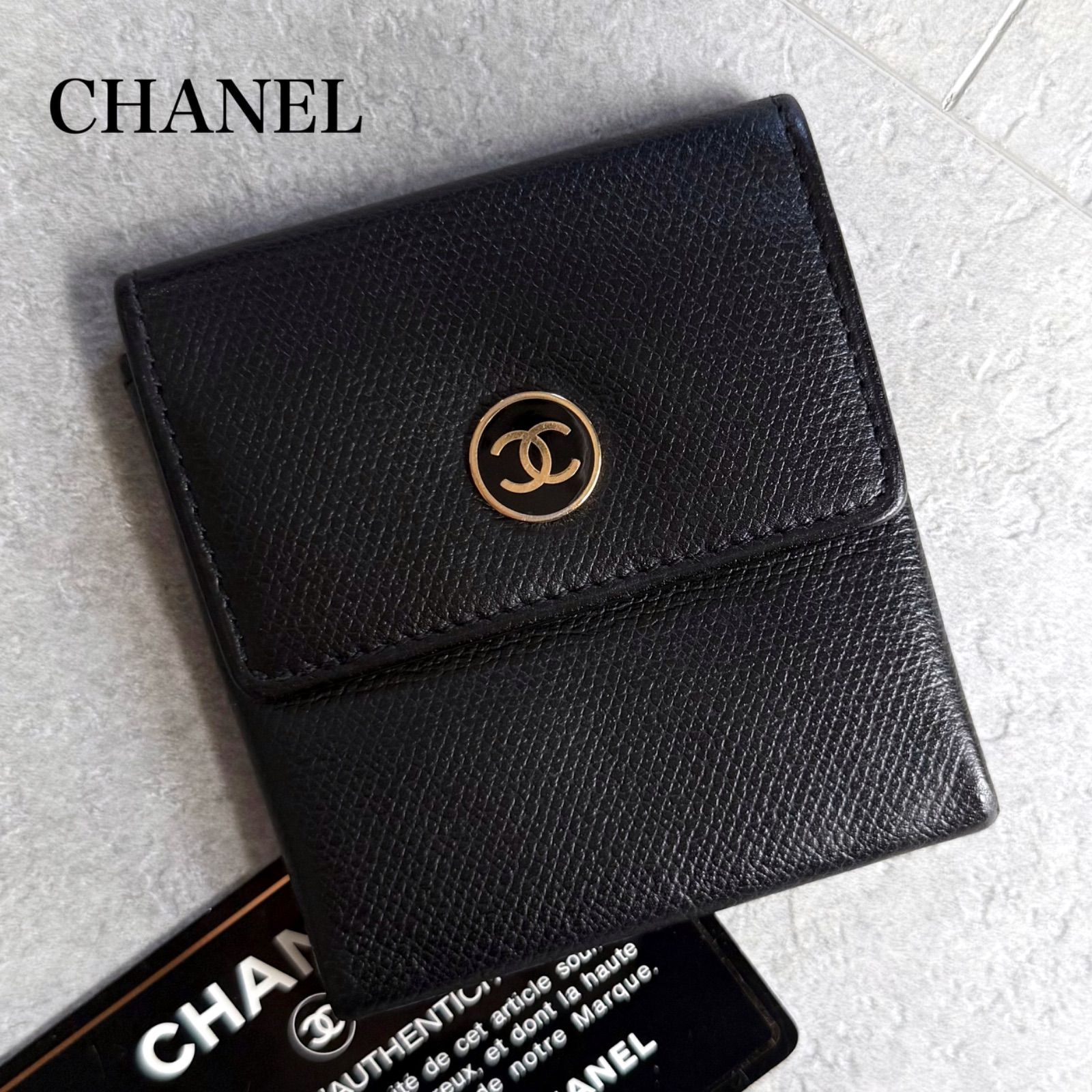CHANEL シャネル ココボタン ココマーク レザーコインケース ブラック ゴールド金具 コンパクト財布