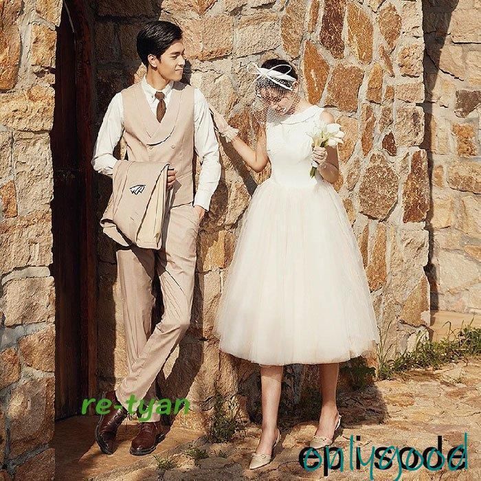 ミモレ丈ドレス ウェディングドレス 結婚式 白ワンピース 二次会 花嫁 Aライン チュールスカート 可愛い パーティードレス旅行 撮影 春 夏 秋 ビーチフォト ミモレ丈ドレス ウェディングドレス 結婚式 白ワンピース 二次会 花嫁