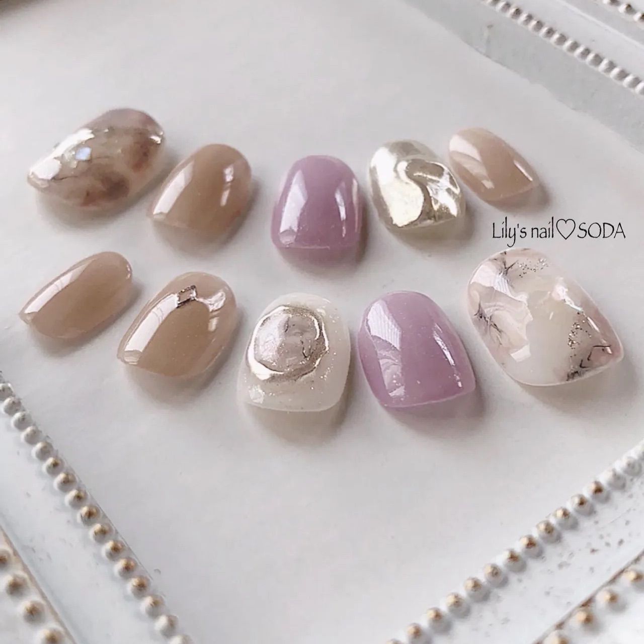 現品 ラウンドショート ネイルチップ ニュアンスネイル ミラーネイル