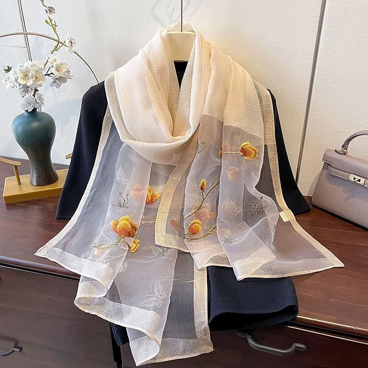 Liebendo 大判ストール レディース シルク 刺繍 フラワー柄 花