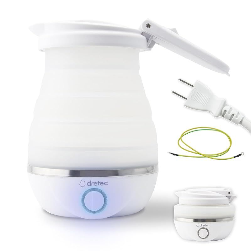 ドリテック dretec 電気ケトル 小型 折り畳みケトル 持ち運び トラベル キャンプ 容量600ml 海外対応 アウトドア 折りたたみ 携帯 車中泊 PO-168WT 1