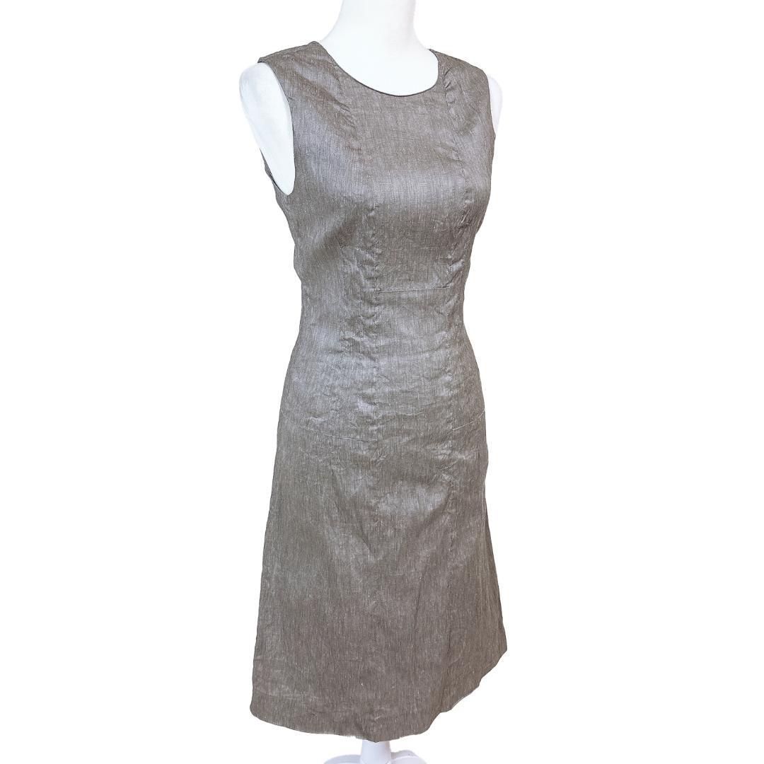 美品　チヴィディーニ　ノースリーブワンピース　リネン100 ブラウン　44 美品 チヴィディーニ ノースリーブワンピース リネン100