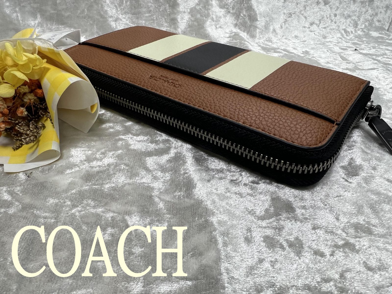 COACH 長財布 コーチ 財布 ヴァーシティ レザー アコーディオン ジップ 