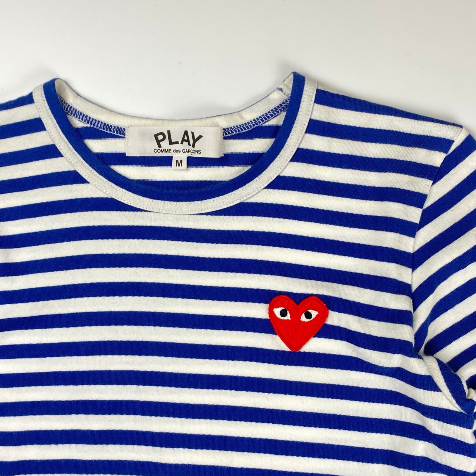 美品 COMME des GARCONS PLAY コムデギャルソンプレイ ボーダー柄 ハートパッチ 長袖 クルーネック Tシャツ カットソー S ネイビー レディース 古着 中古 COMME des GARCONS - 美品 COMME des GARCONS PLAY
