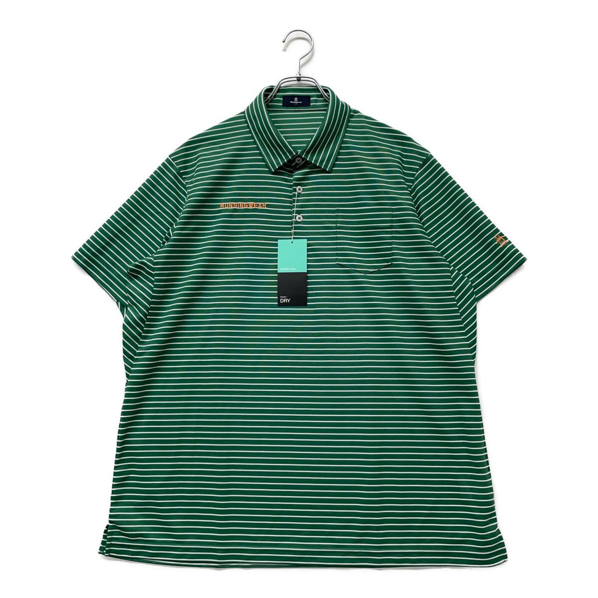 未使用品 メンズ マンシングウェア Munsing wear 半袖ポロシャツ 3L 緑 白 ボーダー  大きいサイズ