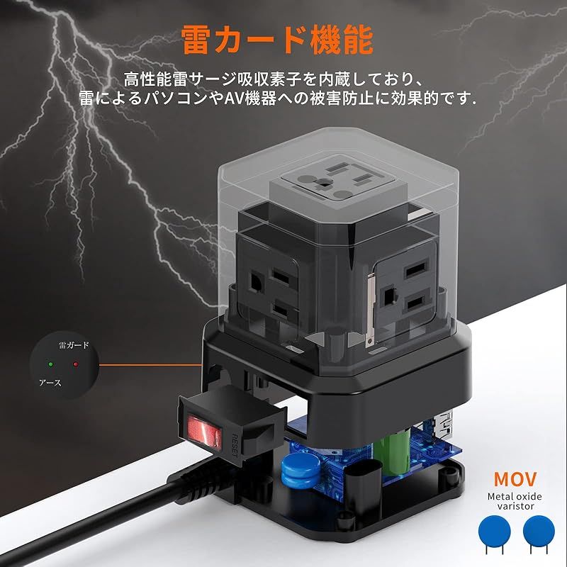 Micshion キューブ型電源タップ 3M Type-C付 コンセントusb付き 延長 