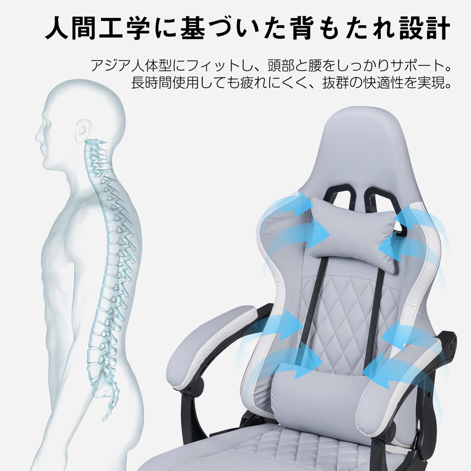 腰が痛くならない 椅子 蒸れない ハイバック イス ランバーサポート 肘掛け 360°回転 135°リクライニング ゲーミングチェア PUレザー ゲーミング座椅子 座椅子 VECELO