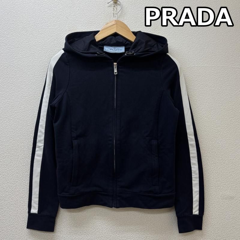PRADA パーカー　 ネイビー　M PRADA プラダ パーカー 長袖 サイドライン ジップアップ