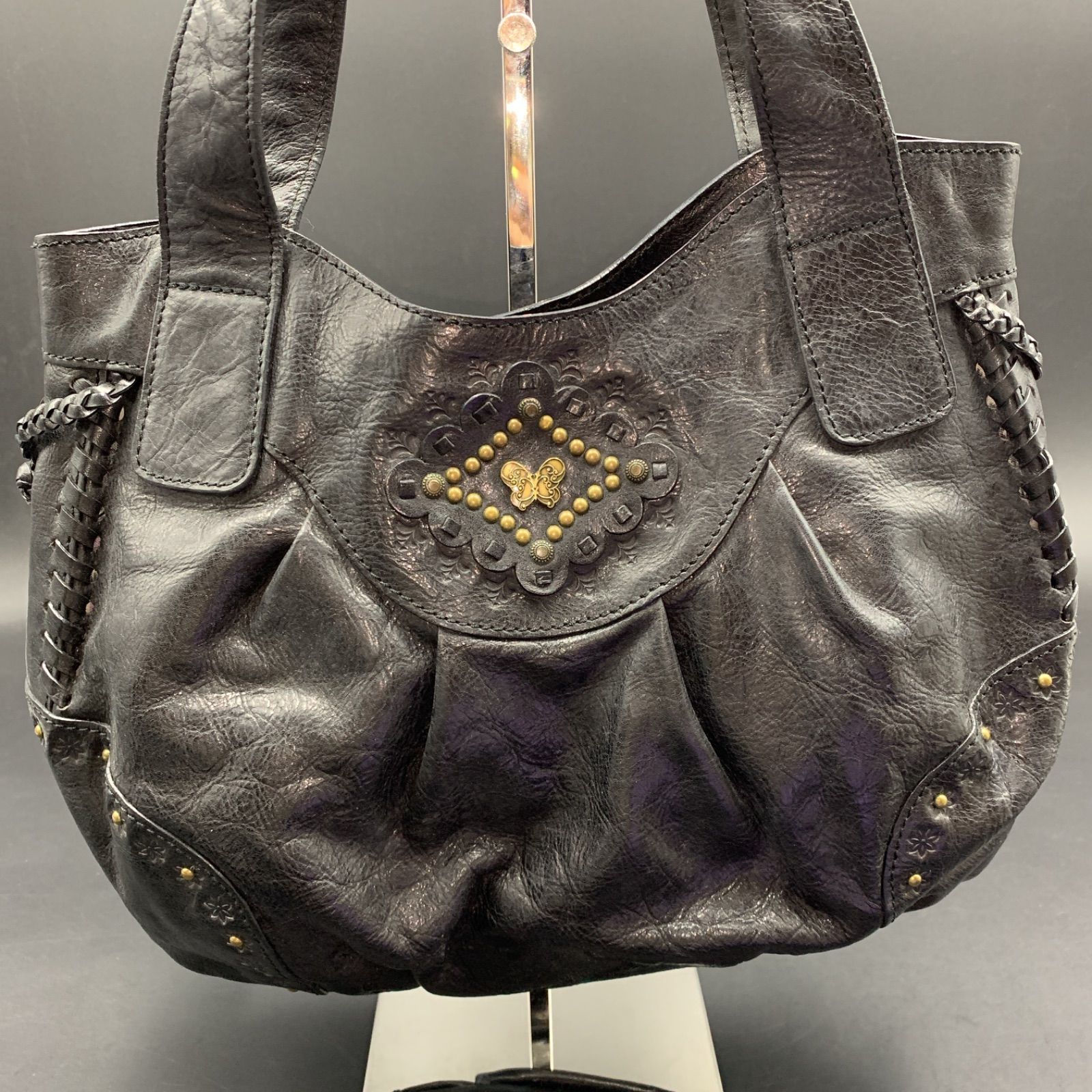 81 ANNA SUI アナスイ ショルダーバッグ レザー 蝶 ブラック - メルカリ