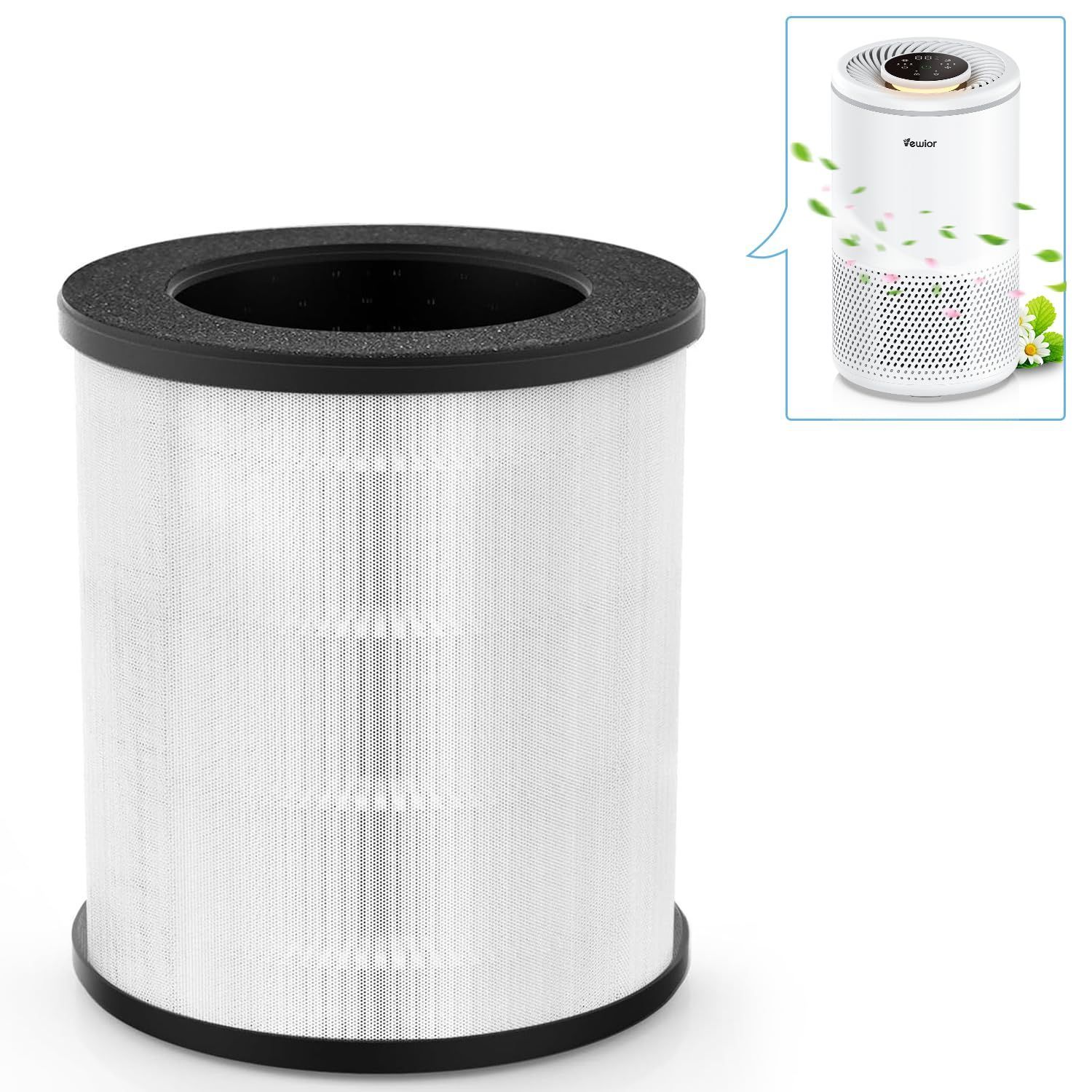 新品 空気清浄機フィルター【純正品】 VEWIOR H13 True HEPA 空気清浄機 D04F交換用フィルター 活性炭 脱臭 ホコリ 花粉 PM2.5集じん (ホワイト)