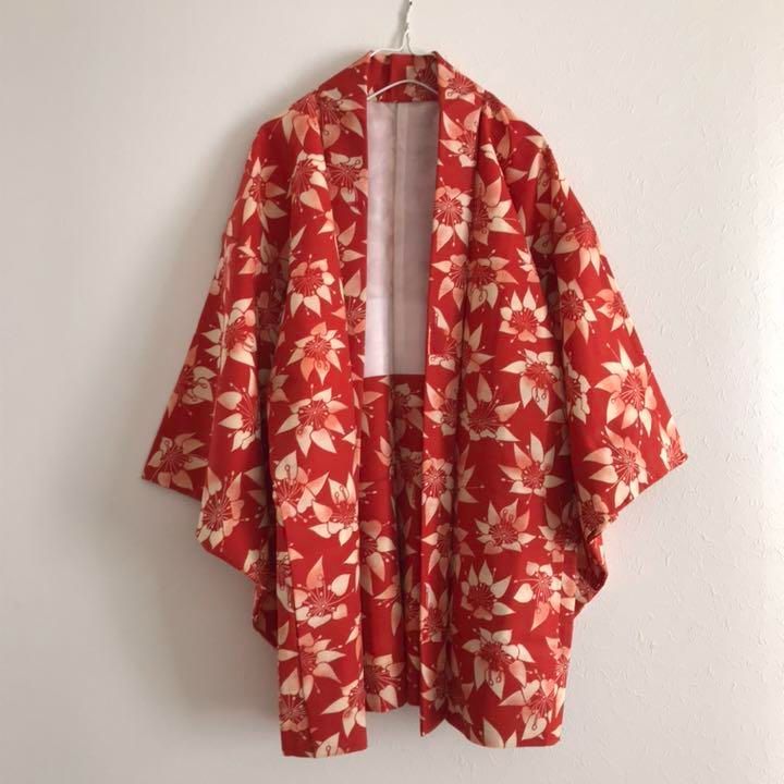 Used＊レトロ花柄羽織 着物 赤 大正ロマン - メルカリ