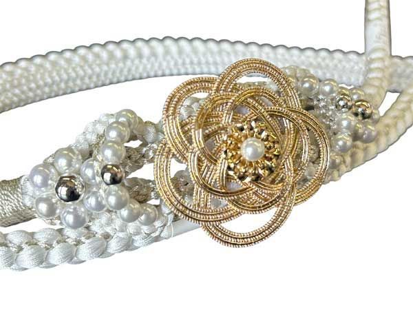 帯締め 振袖 豪華 白 シルバー 水引 ゴールド パール 成人式 振袖 結婚式 婚礼 おびしめ 振袖小物 着付け小物 手組み 帯〆