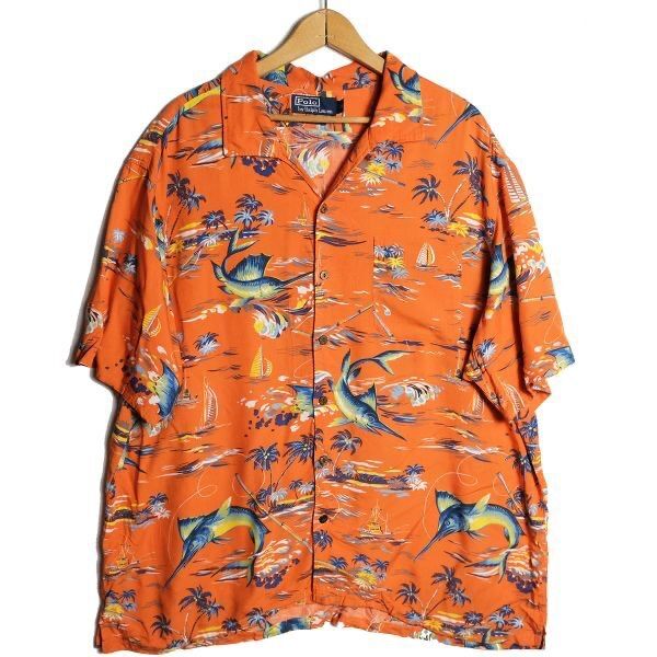 90 s 00 s ポロラルフローレン オープン 総柄 ハワイアン シャツ 半袖 XXL ループ ボックスシャツ 90年代 POLO アメリカ古着 ビンテージ ヴィンテージ