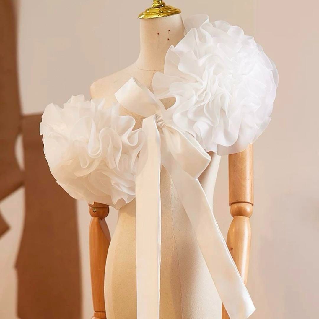 取り外し なオフショルデザインフリルショール ホワイト