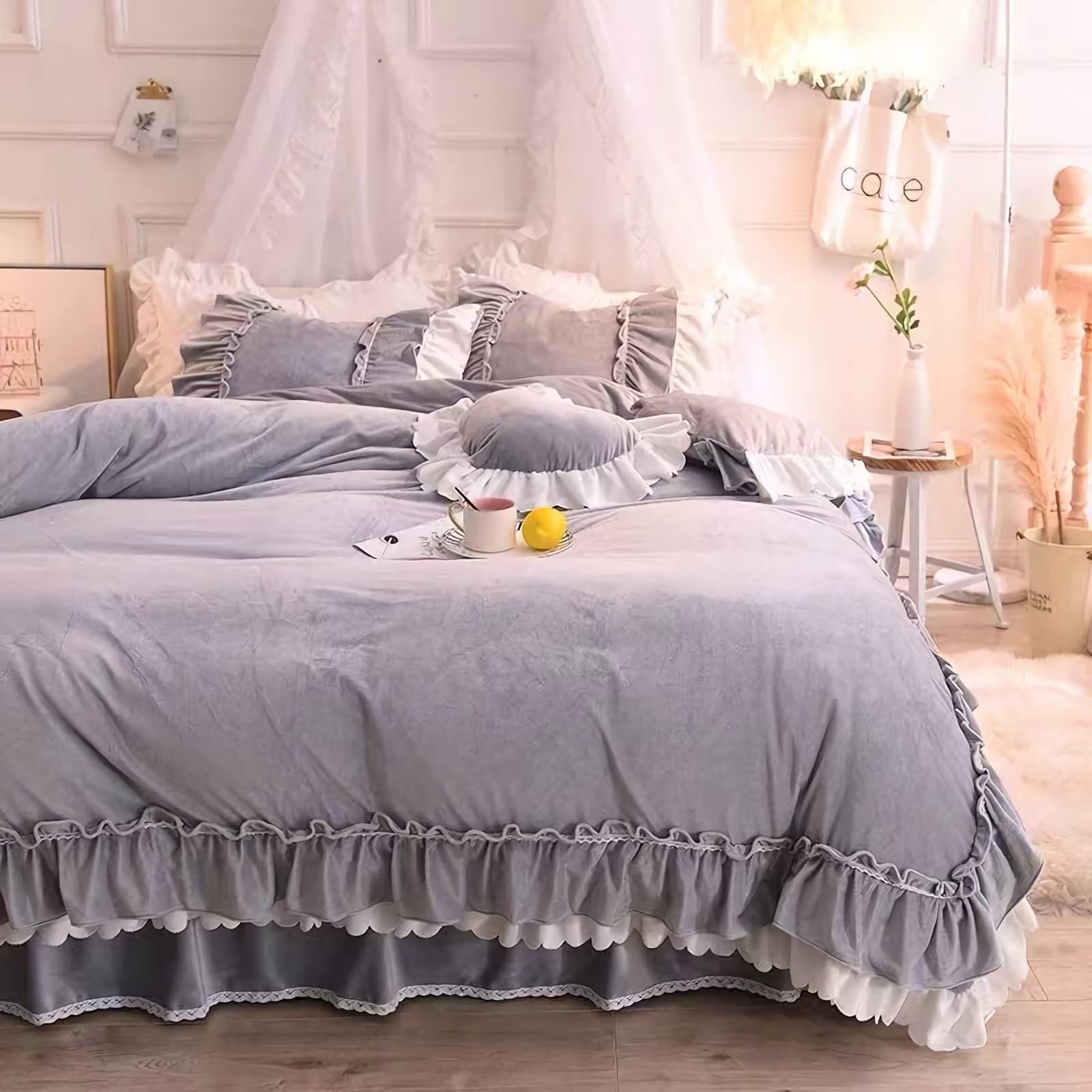 Hello メッセージ付き寝具セット ダブルサイズグレー 掛布団カバー