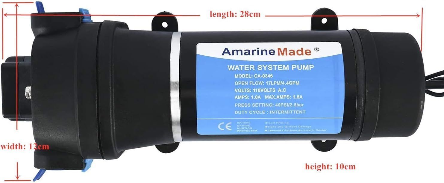 人気商品 Amarine-made 給水 排水ポンプ 自吸式ウォーターポンプ ダイヤフラムポンプ 40PSI 17L|min 自吸式ポンプ 内臓自動圧力スイッチ キャンピングカー ヨット 家庭用などに