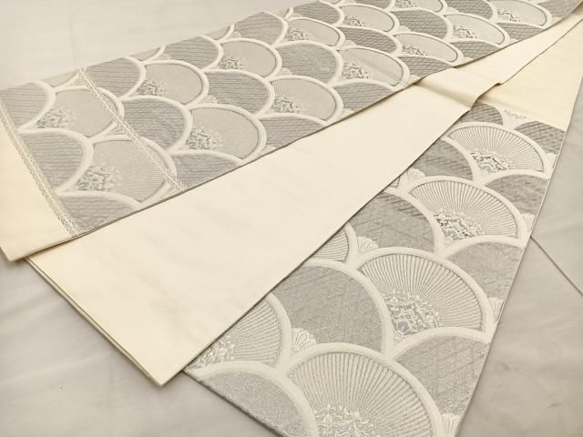 超ポイントアップ祭 平和屋着物◎六通柄袋帯 唐織 青海波 銀糸 正絹 逸品 BAAT4451wb 着物・浴衣