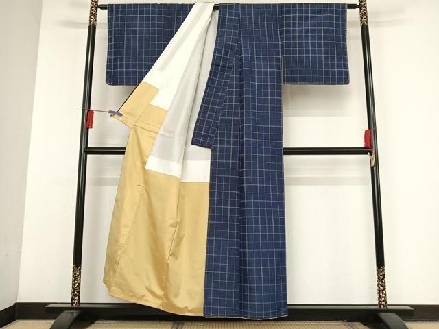 平和屋着物○上質な紬 刺し子 格子 正絹 逸品 AAAU0085np - メルカリ 