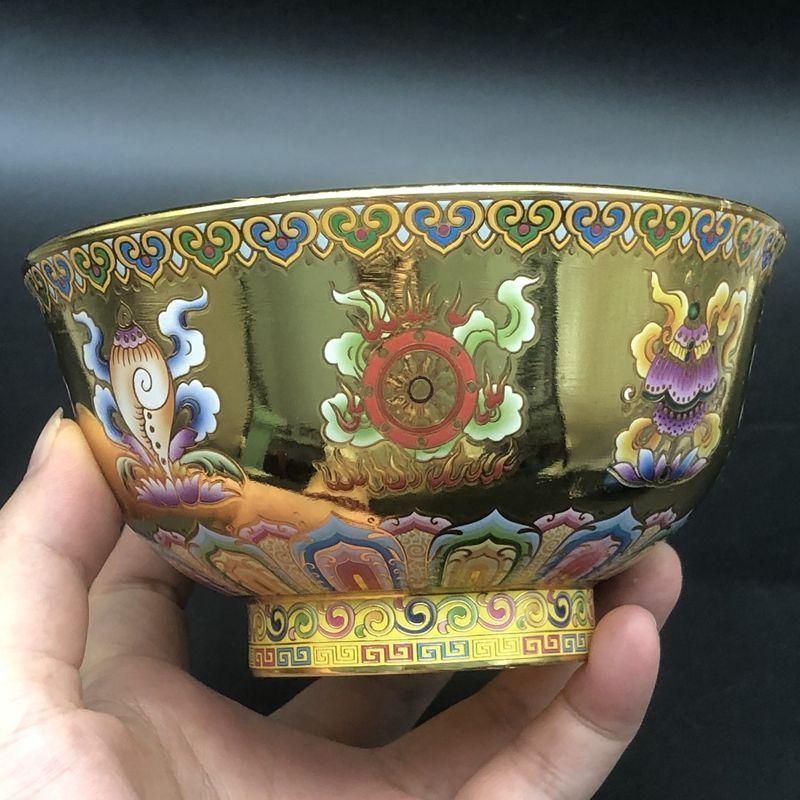 銅器 鎏金碗 吉祥八宝碗 色絵法宝碗 装飾品 工芸品 美術品 置物 新品・未使用】 銅器 ?金碗 吉祥八宝碗 色絵法宝碗 装飾品 工芸